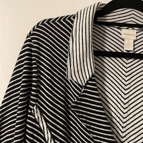 Chico’s black and white stripe soft knit one button jacket w lapels size Medium - Picture 6 of 9